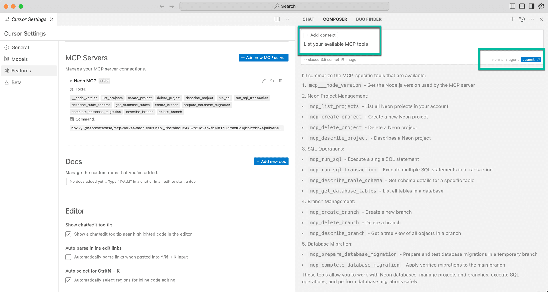 Cursor list available tools