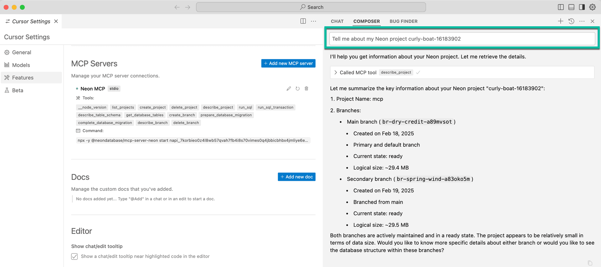 Cursor list project details